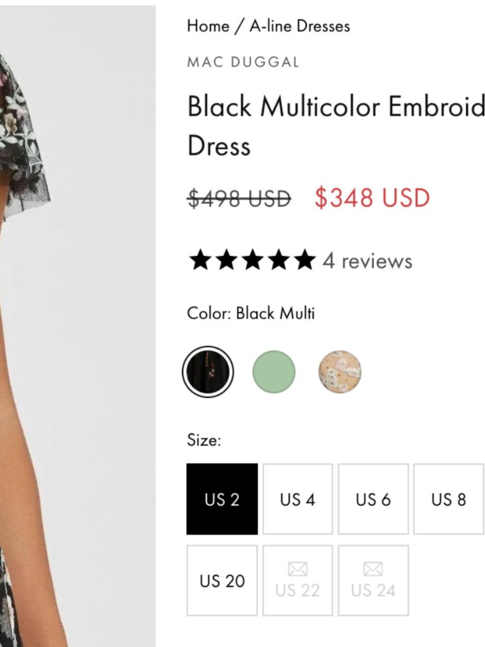 Mac Duggal Black Multicolor Embroidered V Neck Cap Sleeve Midi Dress Size 8 - Picture 4 of 11